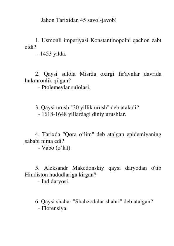 Jahon tarixi test