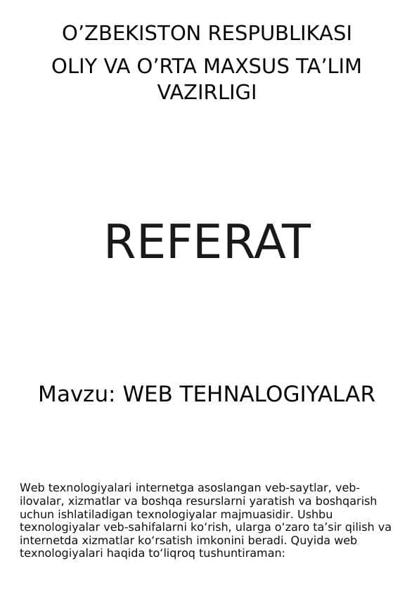 Web texnalogiyalar