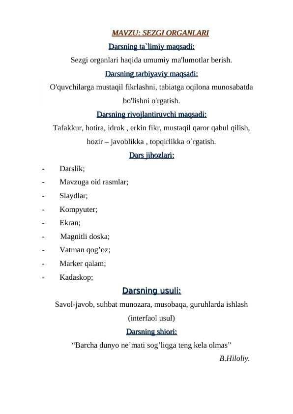 Biologiyadan dars ishlanma