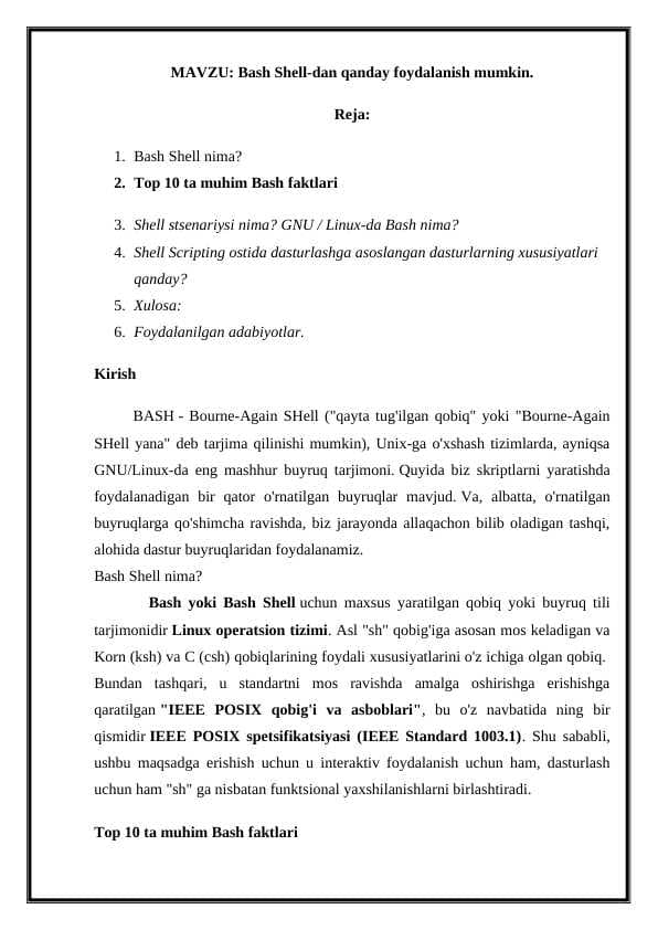 Bash Shell-dan qanday foydalanish mumkin