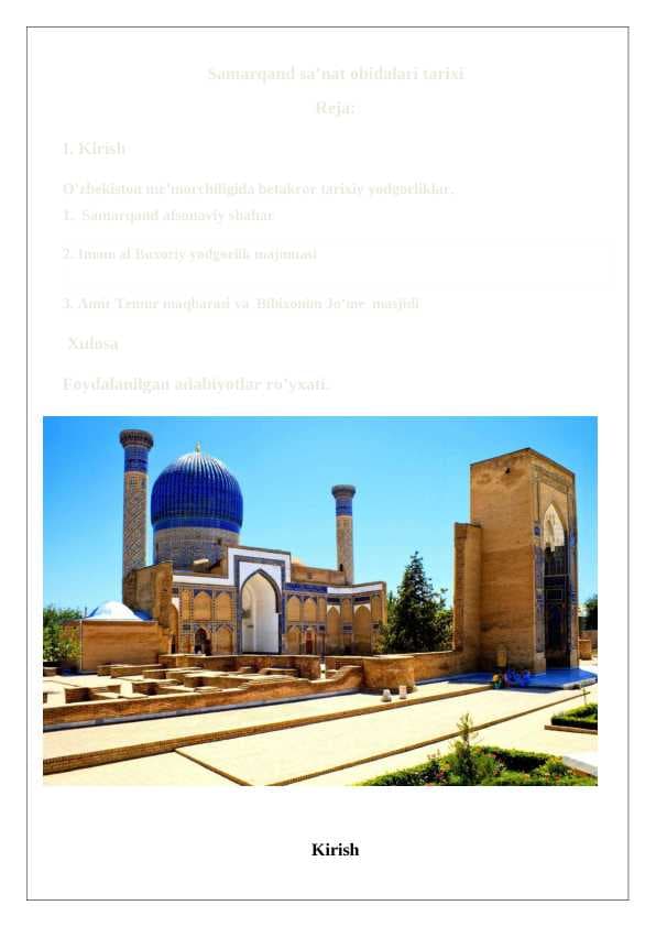 samarqand  san'at obidalari tarixi