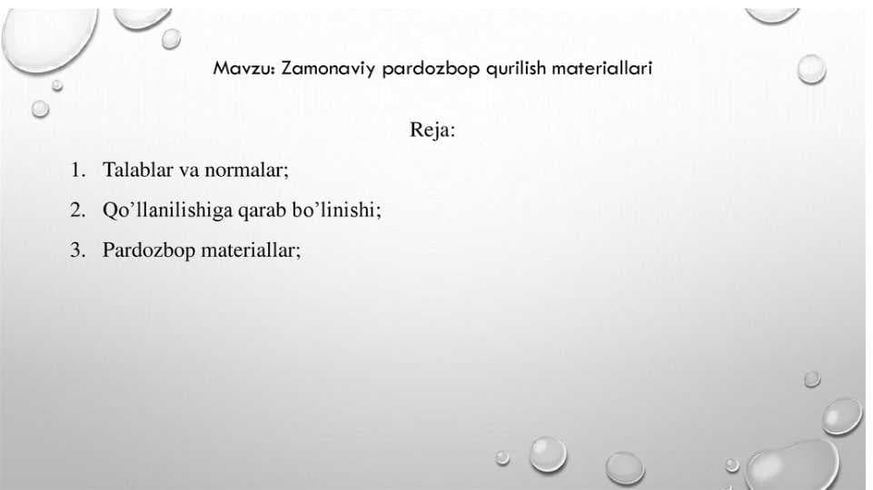 Zamonaviy pardozbop qurilish materiallari