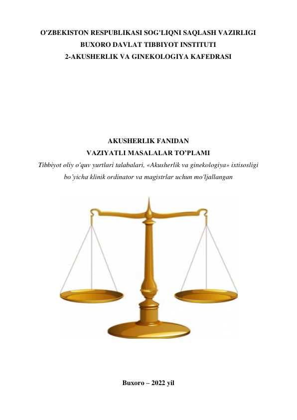 Akusherlik fanidan vaziyatli masalalar to'plami
