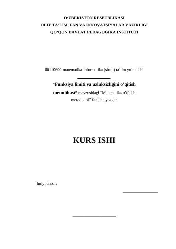 Funksiya limiti va uzluksizligini o’qitish metodikasi