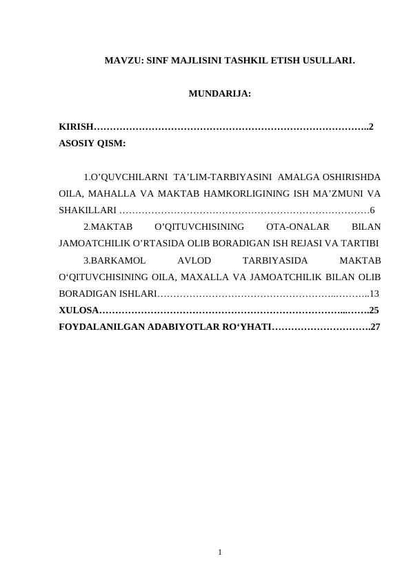 SINF MAJLISINI TASHKIL ETISH USULLARI
