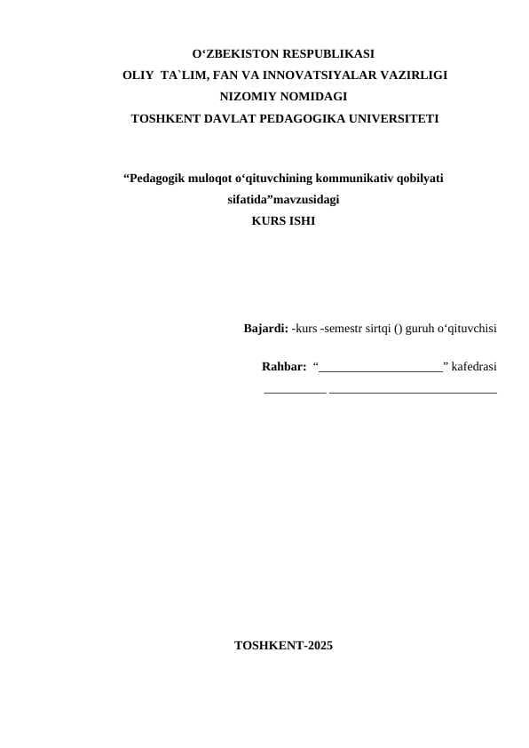 Pedagogik muloqot o‘qituvchining kommunikativ qobilyati sifatida