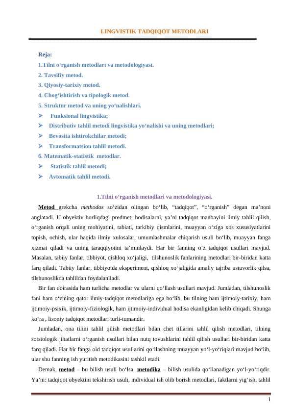 LINGVISTIK TADQIQOT METODLARI