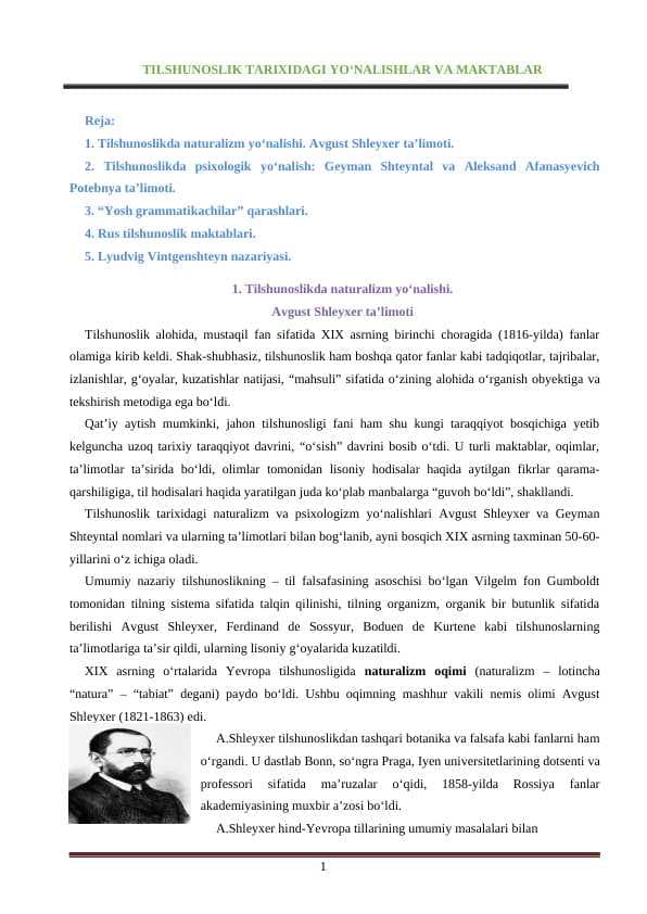 TILSHUNOSLIK TARIXIDAGI YO‘NALISHLAR VA MAKTABLAR