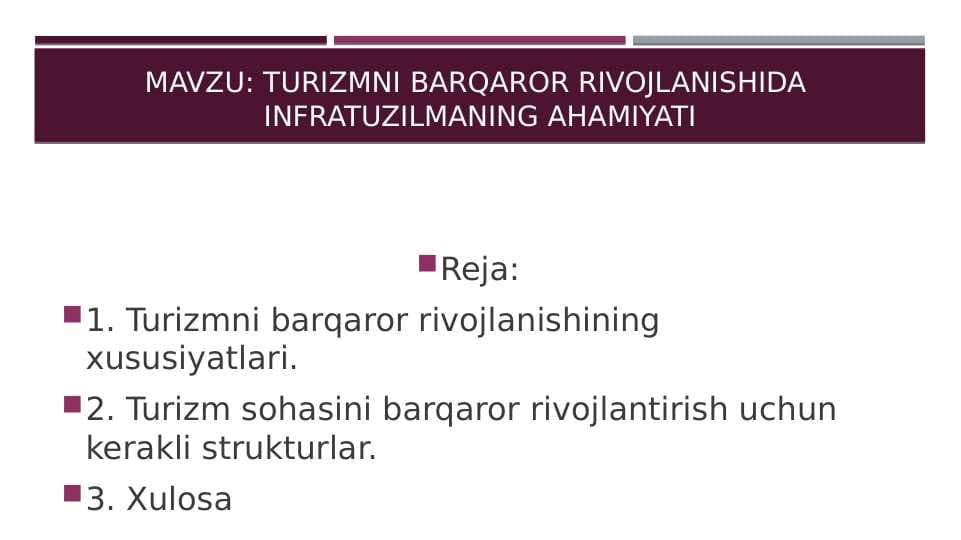 Turizmni barqaror rivojlanishida infratuzilmaning ahamiyati