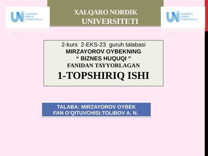 BIZNES SHARTNOMALAR VA ULARNING TURLARI