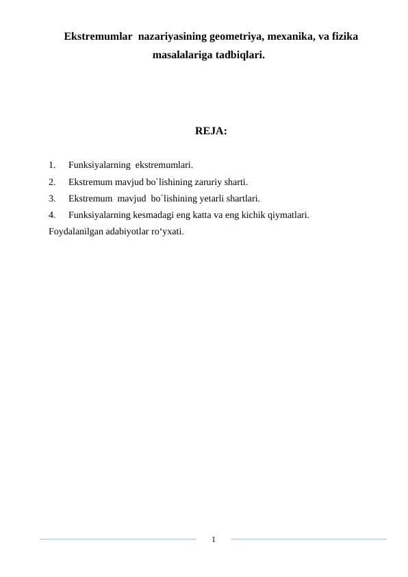 Ekstremumlar nazariyasining geometriya, mexanika, va fizika masa (1)