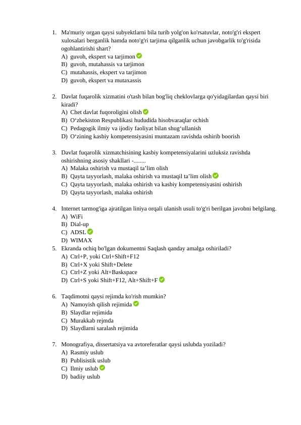 Argos test javoblari bilan 2024-2025  Davlat xizmatchisi 2024-2025
