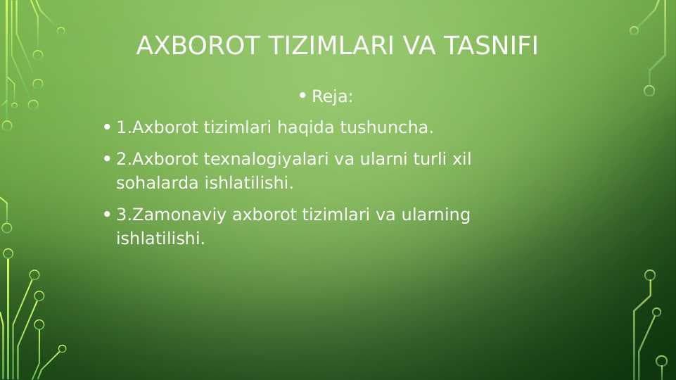 Axborot tizimlari va tasnifi