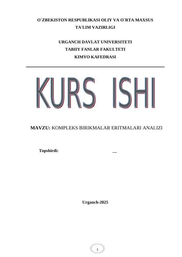 KOMPLEKS BIRIKMALAR ERITMALARI ANALIZI