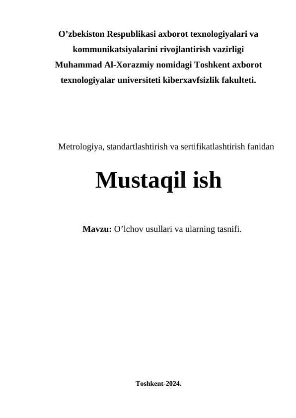 O’lchov usullari va ularning tasnifi