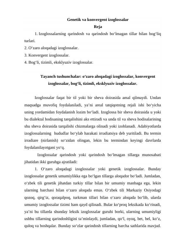 Genetik va konvergent izoglossalar