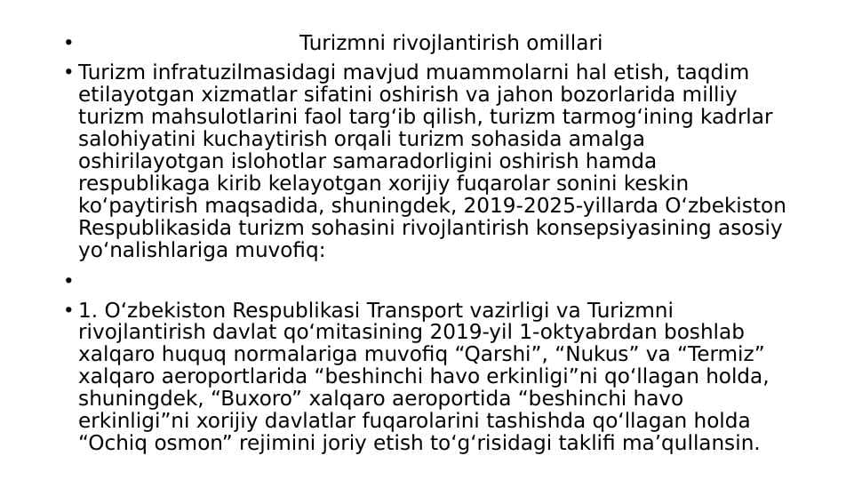 Turizmni rivojlantirish omillari