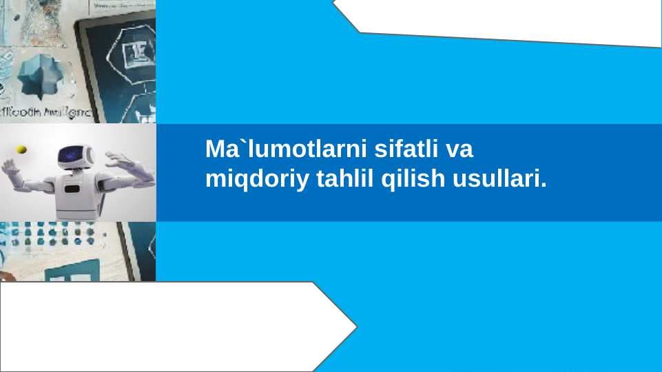Ma`lumotlarni sifatli va miqdoriy tahlil qilish usullari.