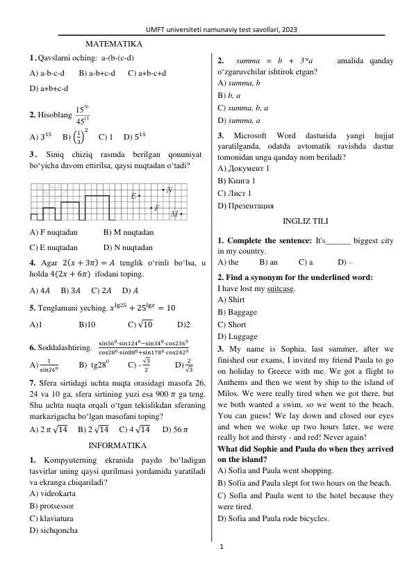 matematika test