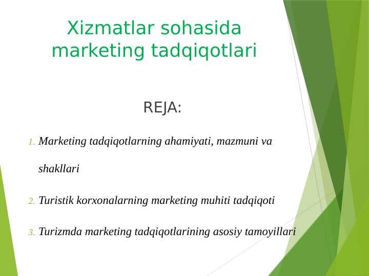 Xizmatlar sohasida marketing tadqiqotlari
