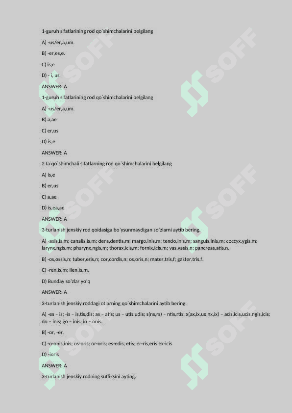 Lotin tili fanidan testlar to'plami. Tibbiyot testlari