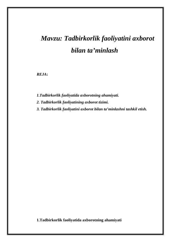 Tadbirkorlik faoliyatini axborot bilan ta’minlash