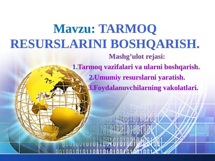 TARMOQ RESURSLARINI BOSHQARISH
