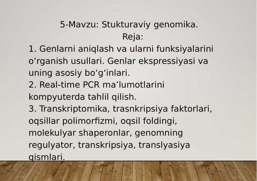 5-Mavzu: Stukturaviy genomika.