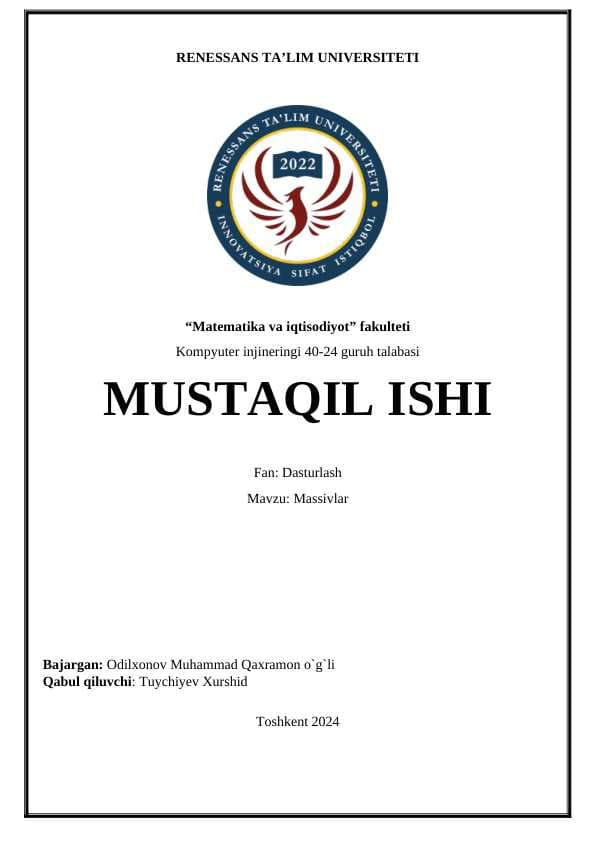 Massiv Mustaqil Ish