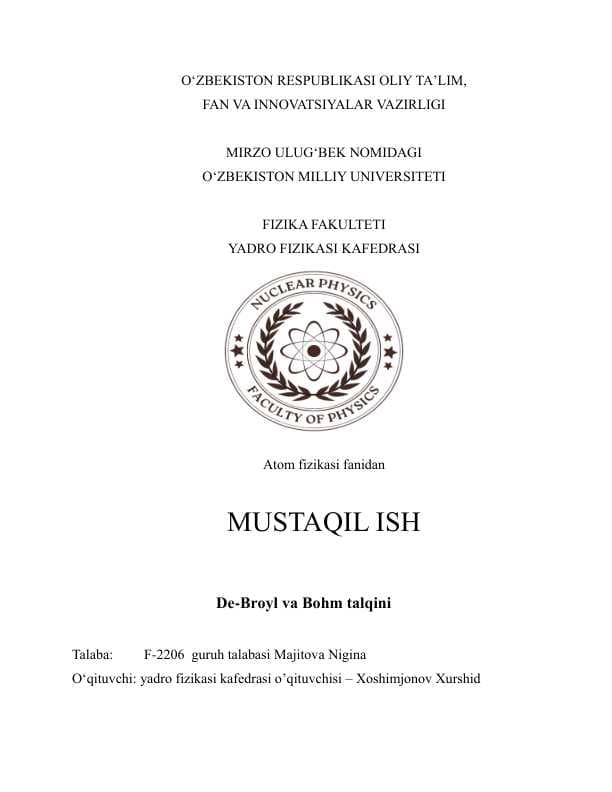 De-Broyl va Bohm talqini 2