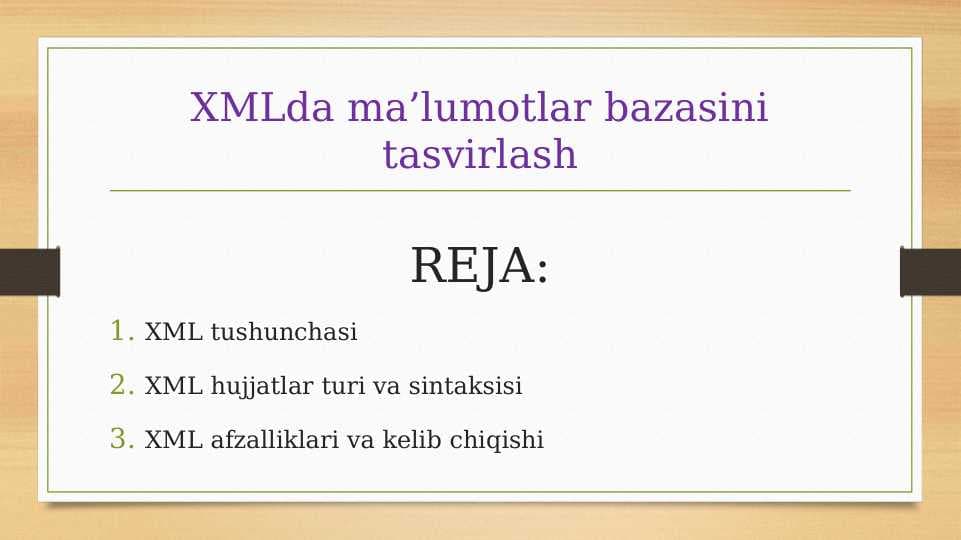 XMLda ma’lumotlar bazasini tasvirlash