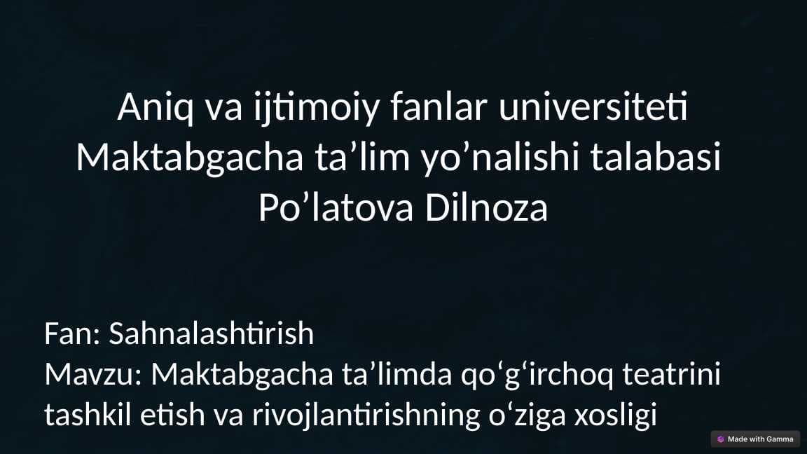 Maktabgacha taʼlimda qoʻgʻirchoq teatrini tashkil etish va rivojlantirishning oʻziga xosligi