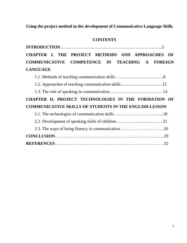 Using the project method in the development of Communicative Language Skills