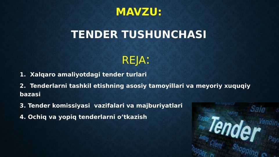 TENDER TUSHUNCHASI