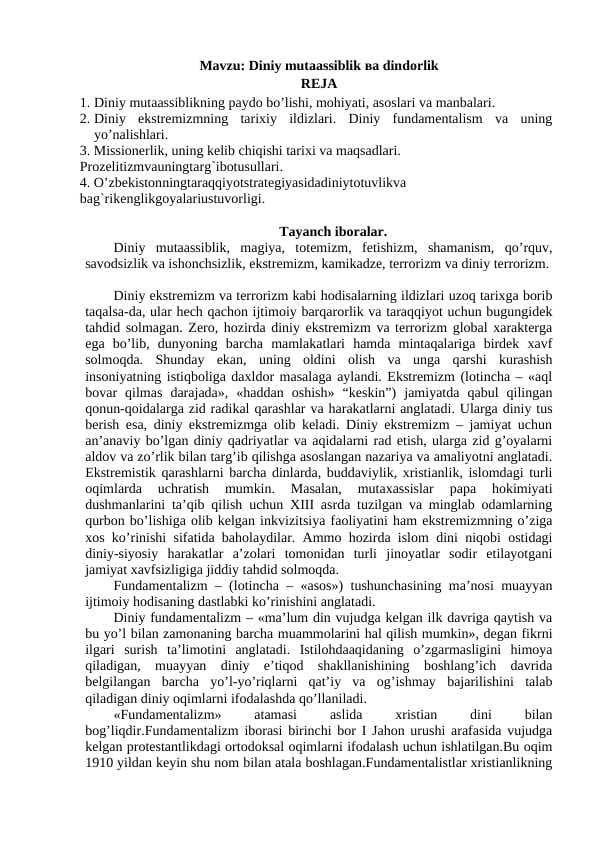 Diniy mutaassiblik va dindorlik