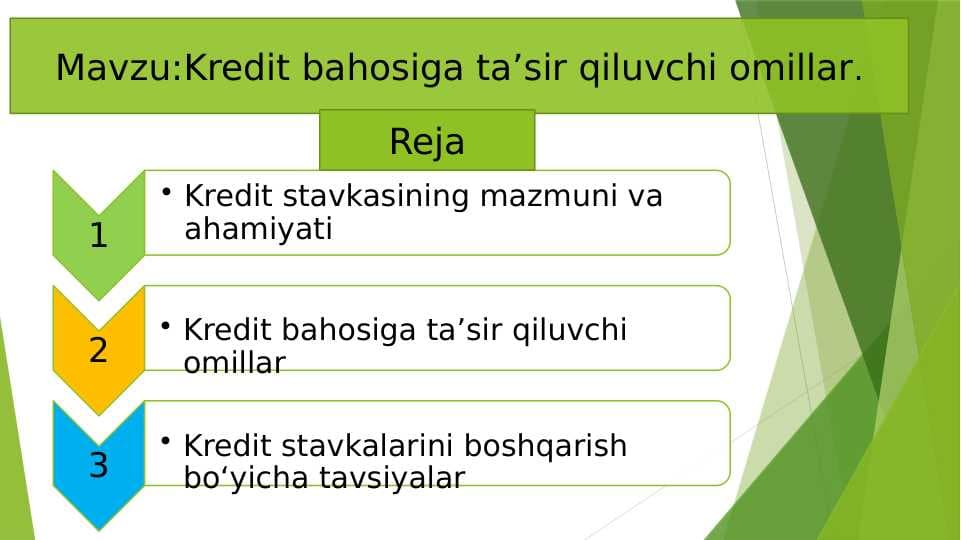 Kredit bahosiga taʼsir qiluvchi omillar slide