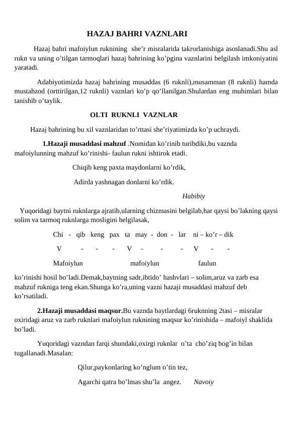 HAZAJ BAHRI VAZNLARI