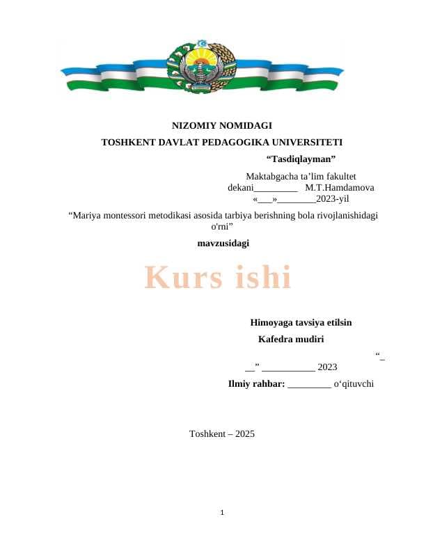 Mariya montessori metodikasi asosida tarbiya berishning bola rivojlanishidagi o'rni