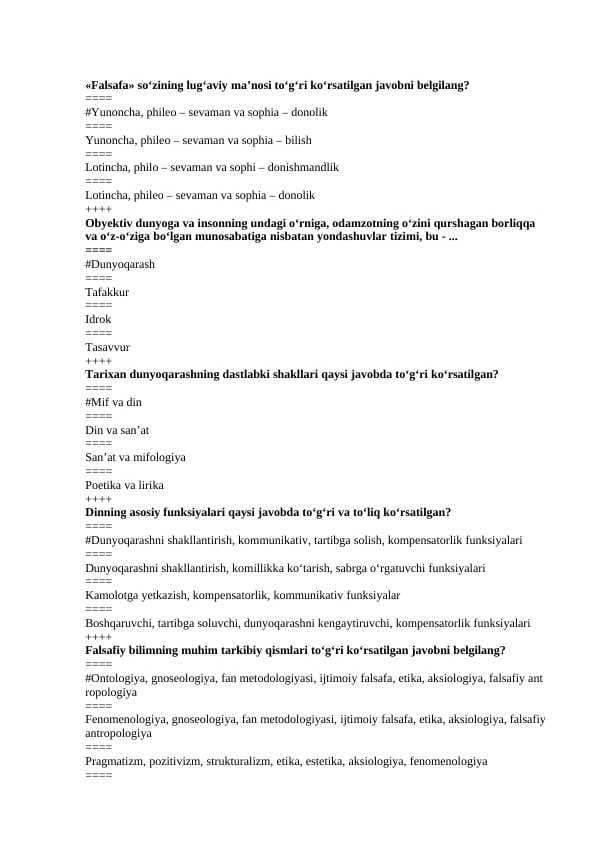 TATU BAZA FALSAFA FANIDAN YAKUNIY UCHUN.