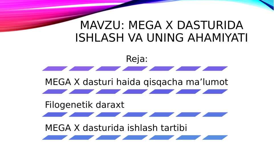 MEGA X dasturida ISHLASH VA UNING AHAMIYATI