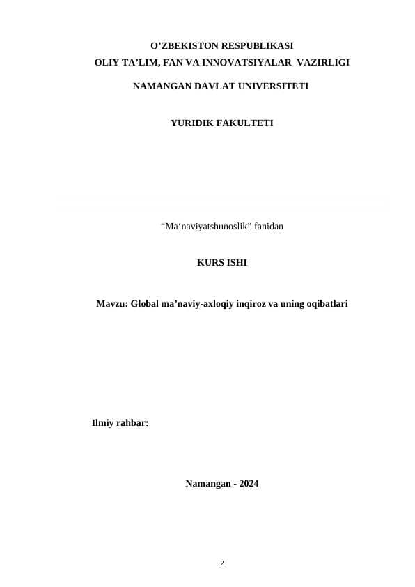 Global ma’naviy-axloqiy inqiroz va uning oqibatlari