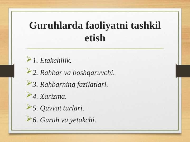 Guruhlarda faoliyatni tashkil etish