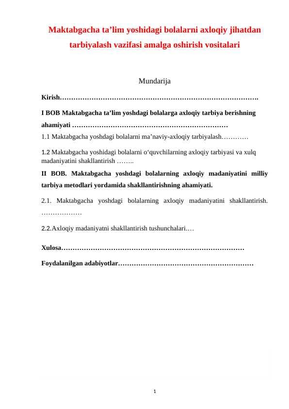Maktabgacha ta’lim yoshidagi bolalarni axloqiy jihatdan tarbiyalash vazifasi amalga oshirish vositalari