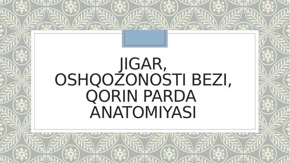 JIGAR, OSHQOZONOSTI BEZI, QORIN PARDA  ANATOMIYASI