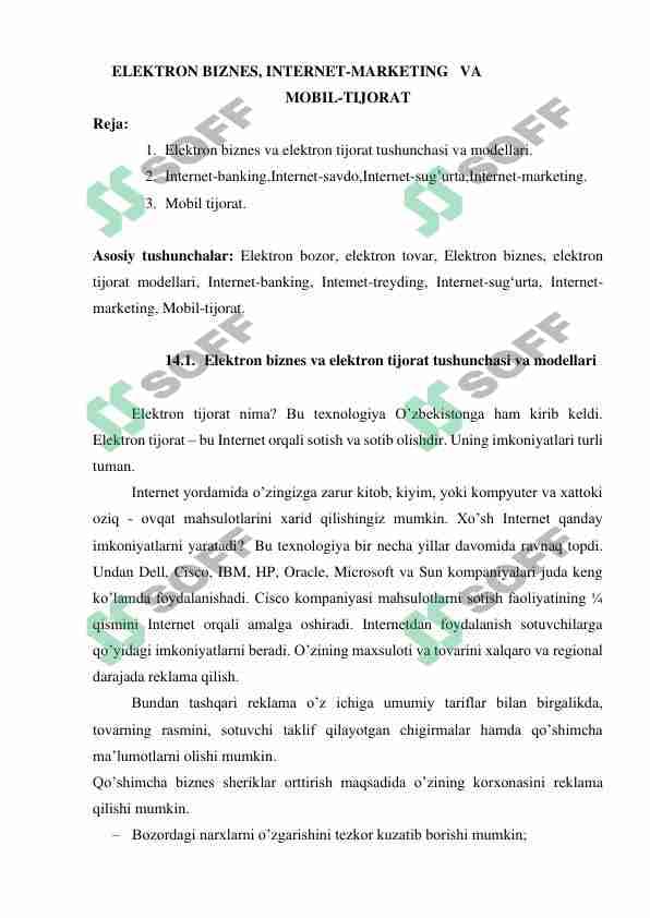 ELEKTRON BIZNES, INTERNET-MARKETING VA  MOBIL-TIJORAT