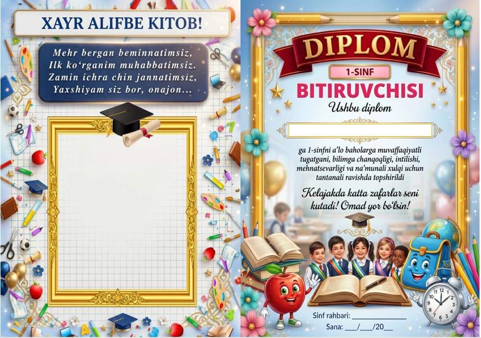 1-sinf bitiruvchisi tayyor shablon