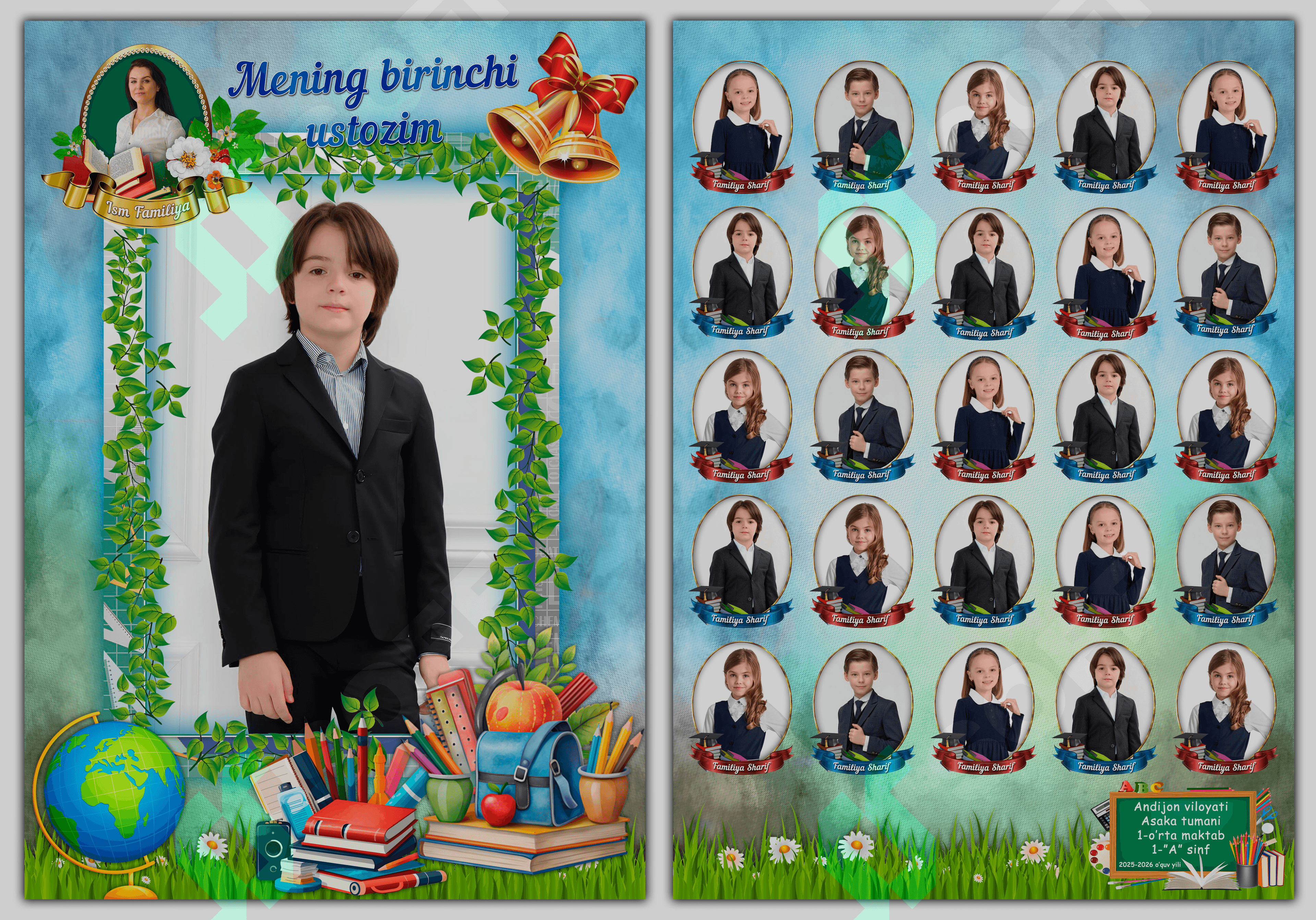 Vinetka Mening birinchi ustozim - Albom, 1 sinf uchun shablon