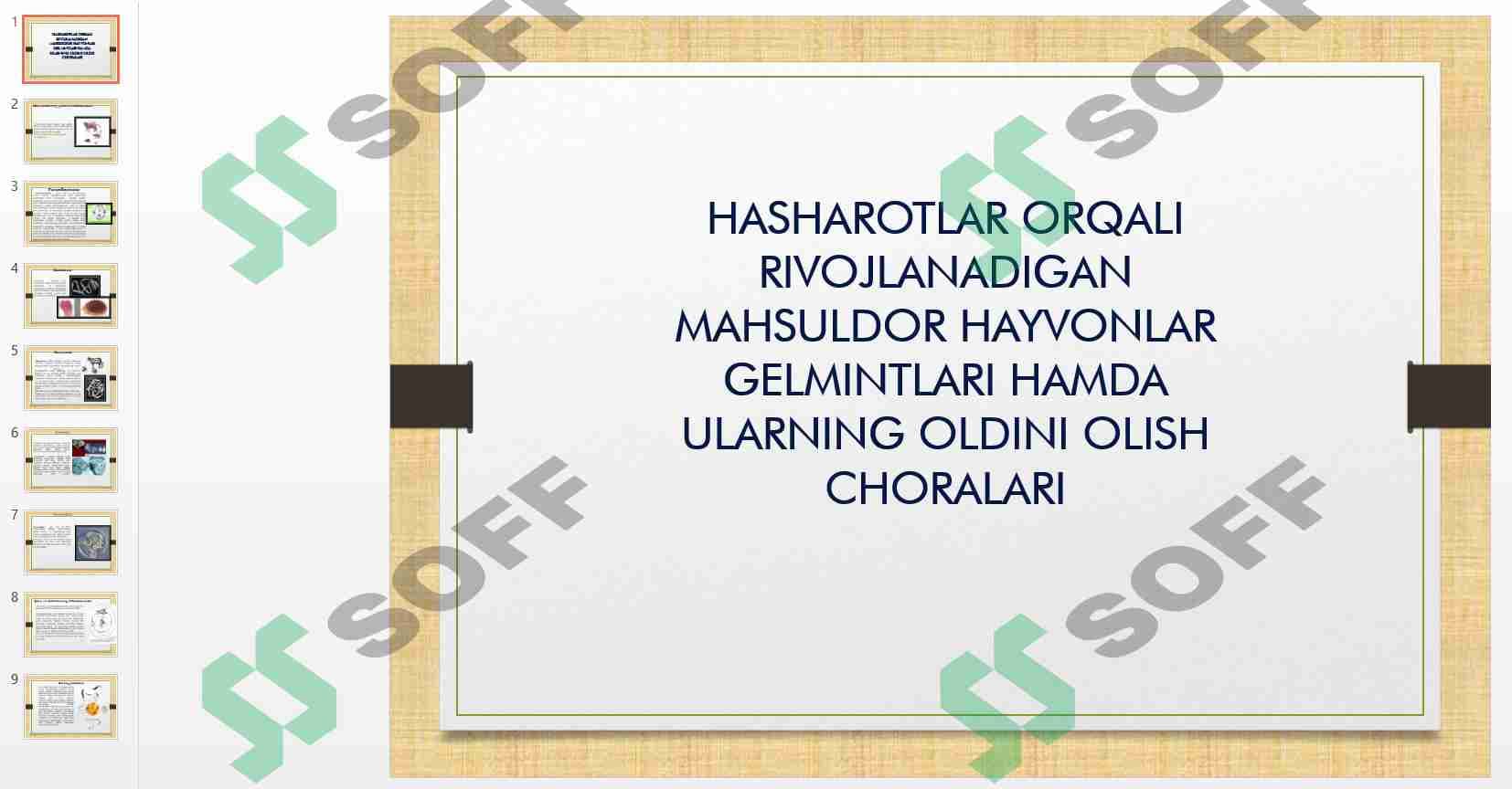 Hasharotlar orqali rivojlanadigan mahsuldor hayvonlar gelmintlari hamda ularning oldini olish choralari