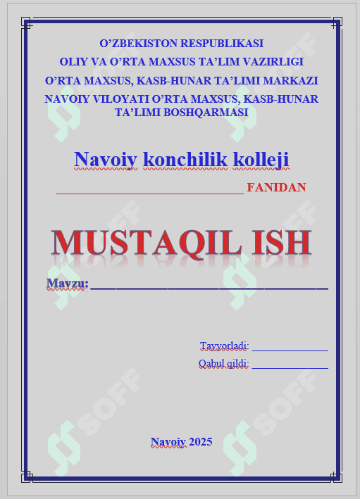 Mustaqil ish yuzi blankalari