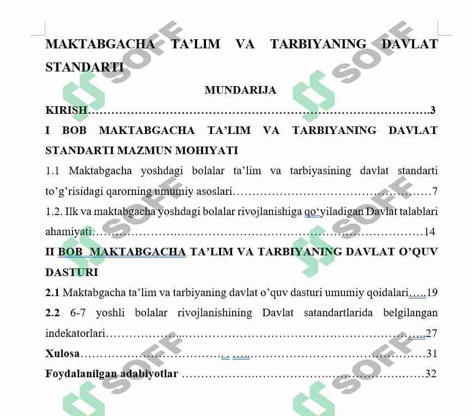 MAKTABGACHA TA’LIM VA TARBIYANING DAVLAT STANDARTI